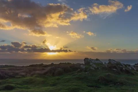 Sunset at Kynance Cove in Cornwall Stock Photos
