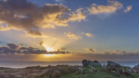 Sunset at Kynance Cove in Cornwall Stock Photos
