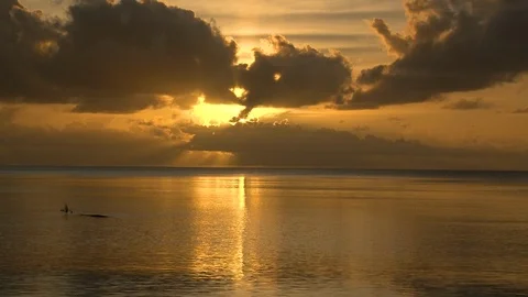 Sunset on the lagune of a remote atoll1 Stock Footage 104938304