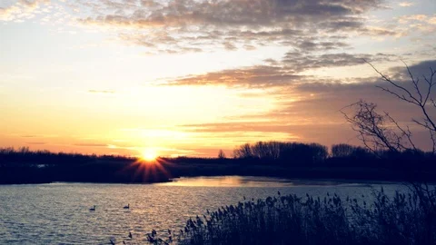 Sunset on the lake, 4K video Stock Footage 100335046