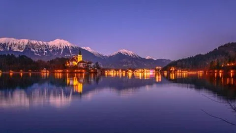 Sunset on Lake Bled Stock Photos
