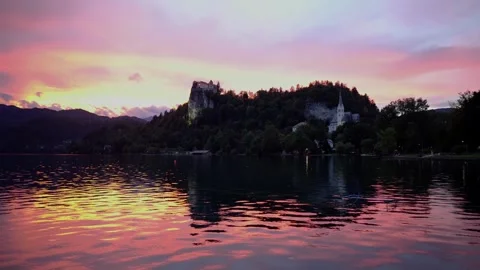 Sunset at Lake Bled Slovenia Stock Footage 242944485