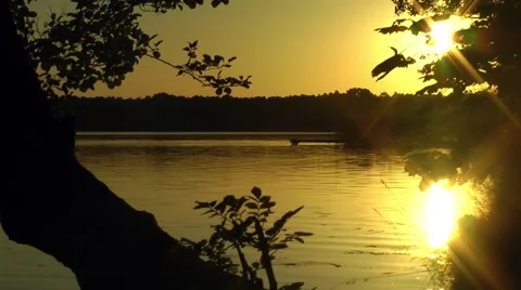 Sunset at a lake in Brandenburg Stock Footage 53786043