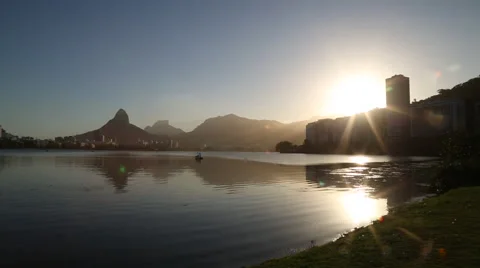 Sunset by the lake with a camera pan Stock Footage 50893250