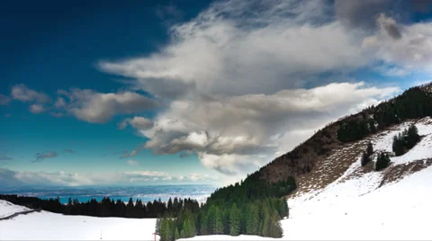 Sunset on Lake Constance (Bodensee) with blue sky and the Swiss Alps, time lapse Stock-Footage 35326974