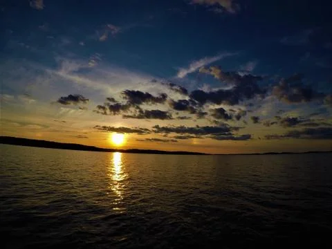 Sunset on the lake, Coucher de soleil sur le lac Stock Photos