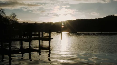 Sunset Lake District Windermere England Stock Footage