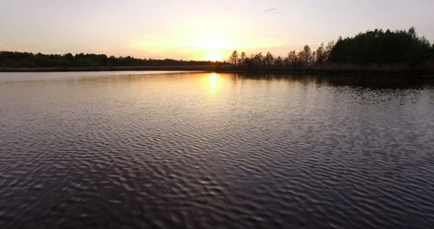 Sunset at lake drone Stock Footage 95484716