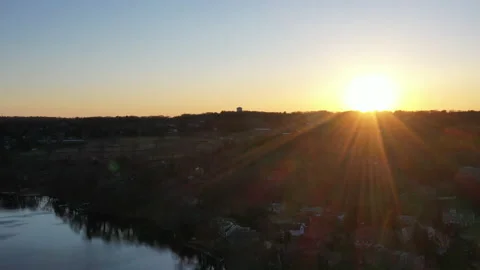 SUNSET LAKE DRONE Stock Footage 194496785