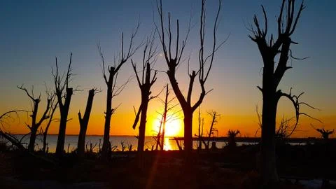 Sunset on lake Epecun (Argentina) Stock Photos