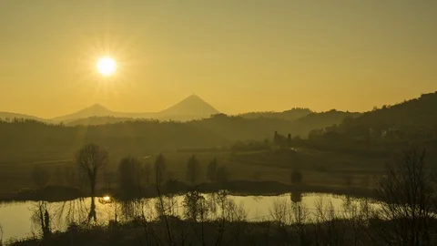 Sunset on the lake, Euganean Hills Park, Veneto, Italy Stock Footage 103412530