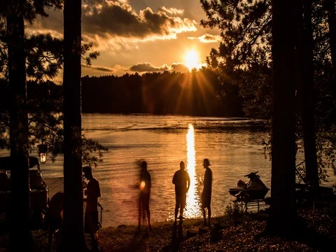 Sunset on a lake exposure time lapse Stock Footage 71862990