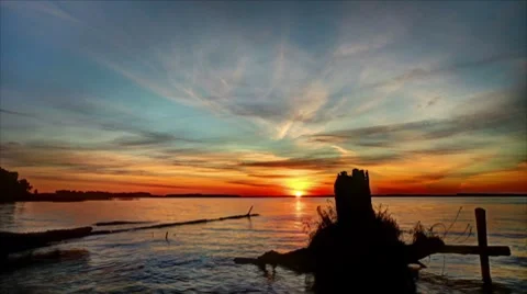 Sunset on lake. Stock Footage 8576036