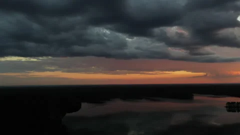 Sunset lake landscape with sky reflection. Panoramic view Stockbeeldmateriaal 147053712