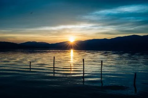 Sunset on Lake Maggiore the second largest lake in Italy Stock Photos