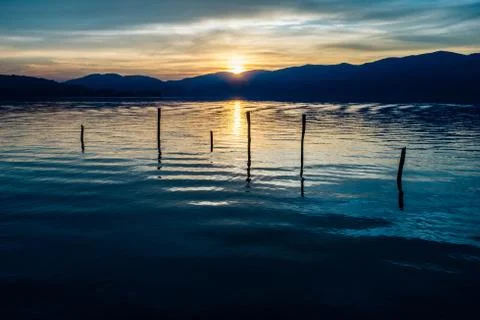 Sunset on Lake Maggiore the second largest lake in Italy Stock Photos