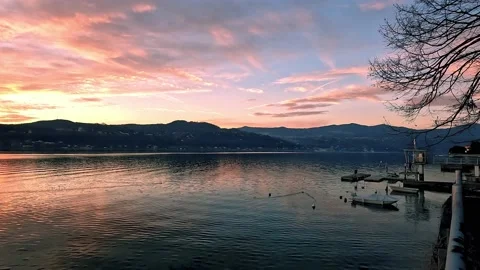 Sunset at lake Maggiore in a spring evening Stock Footage 239790553