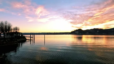 Sunset at lake Maggiore in a spring evening Stock Footage 239790593