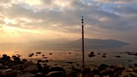 Sunset on lake Maggiore in winter Stock Footage 289027300