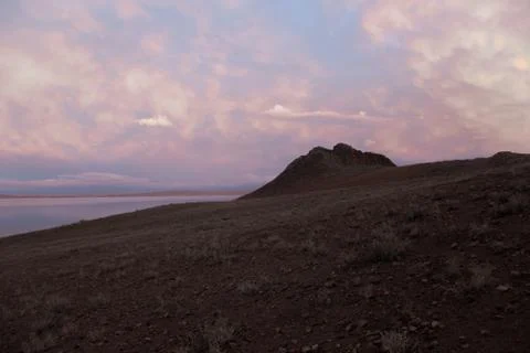 Sunset on a lake in Mongolia Stock-Fotos