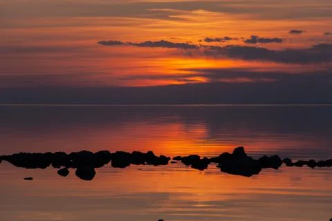 Sunset on a lake in Mongolia Stock Photos