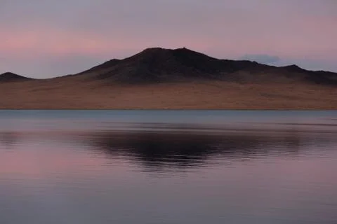 Sunset on a lake in Mongolia Stock-Fotos