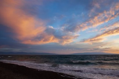 Sunset on a lake in Mongolia Stock Photos