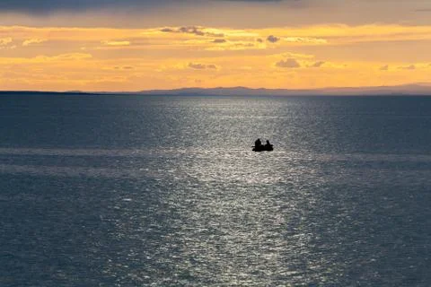 Sunset on a lake in Mongolia Stock Photos