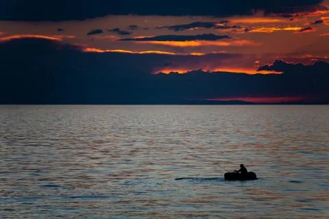 Sunset on a lake in Mongolia Stock Photos