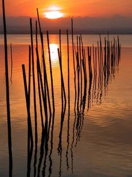 Sunset in lake Stock Photos