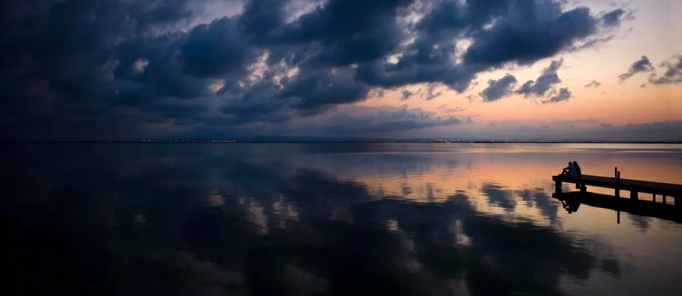 Sunset in the lake Stock Photos