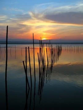 Sunset in lake Stock Photos