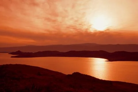 Sunset on lake Foto stock