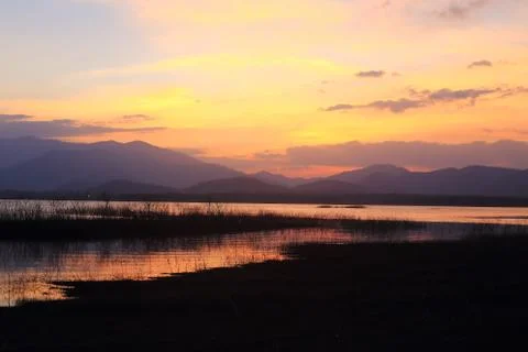 Sunset on the lake Stock Photos