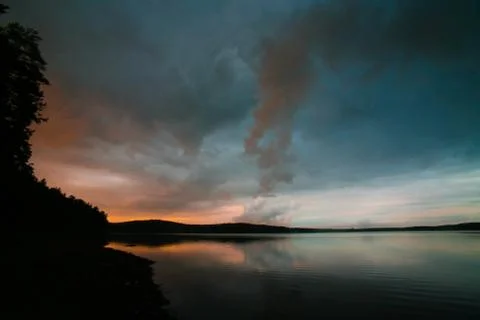 Sunset on lake Stock Photos