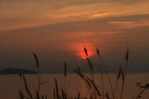 Sunset at lake 스톡 사진