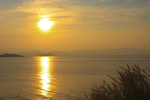 Sunset at lake Stock Photos