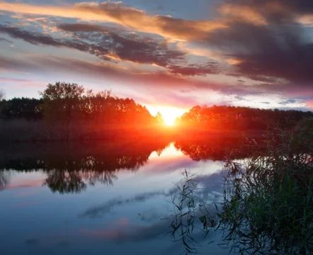 Sunset on lake Stock Photos
