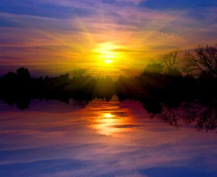 Sunset on lake Stock Photos
