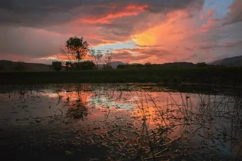 Sunset on the lake Stock Photos