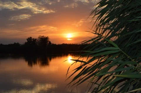 Sunset on the lake Stock Photos