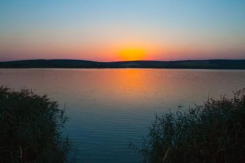 The sunset on the lake Foto stock