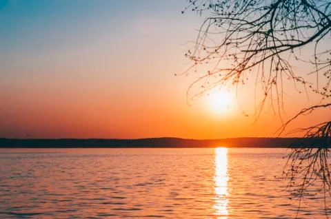 Sunset On Lake Stock Photos