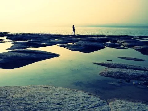 Sunset at lake Foto stock