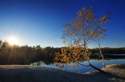 Sunset on a lake Stock Photos