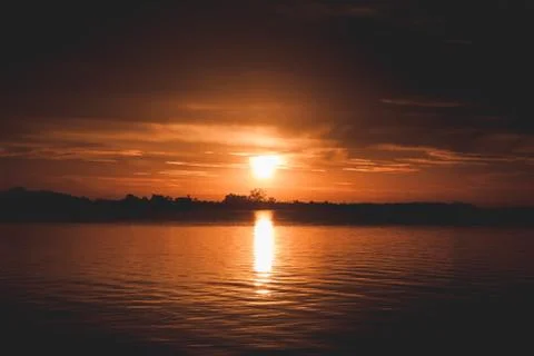 Sunset on a lake 스톡 사진