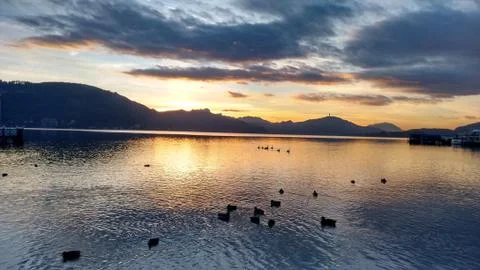 Sunset on the lake Stock Photos