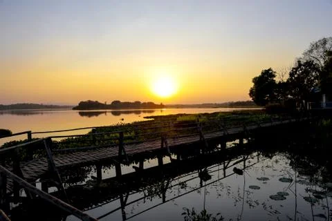 Sunset lake Stock Photos