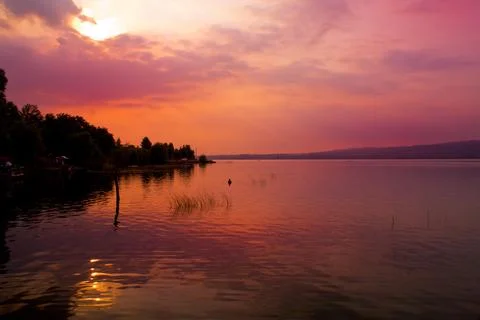Sunset at lake Stock Photos