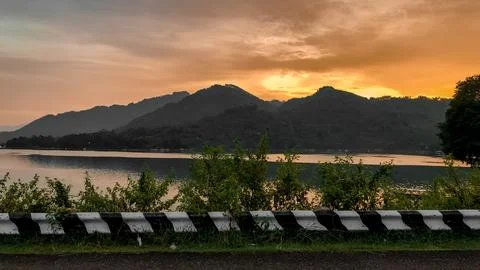 Sunset by the lake Stock Photos